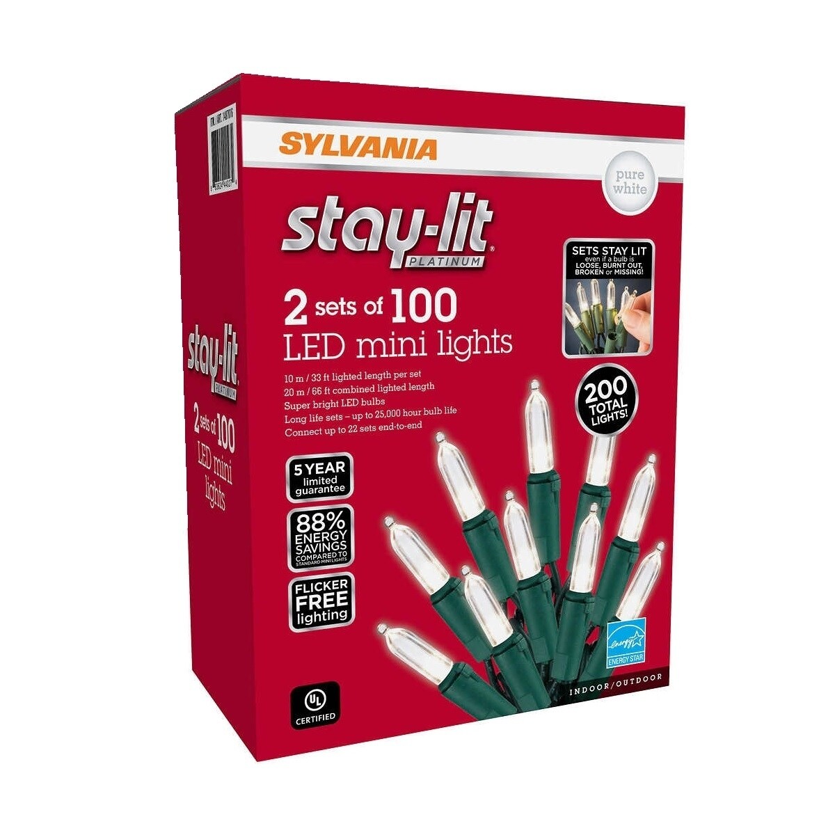 Sylvania Stay-lit 100 Mini Pure White LED Lights (Pack of 2)