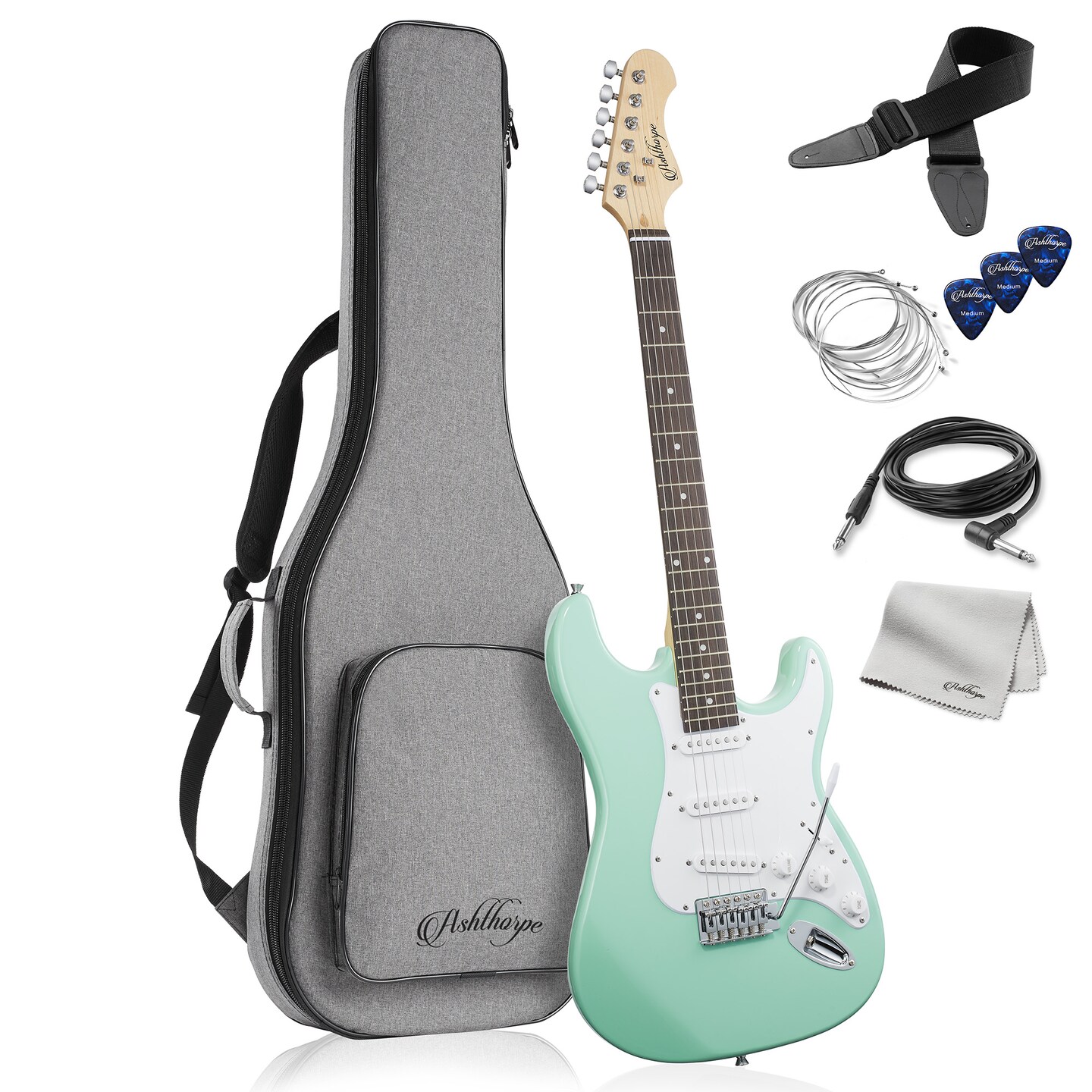 Ashthorpe 39-Inch Electric Guitar, Full-Size Guitar Kit with Padded Gig Bag, Tremolo Bar, Strap, Strings, Cable, Cloth, Picks