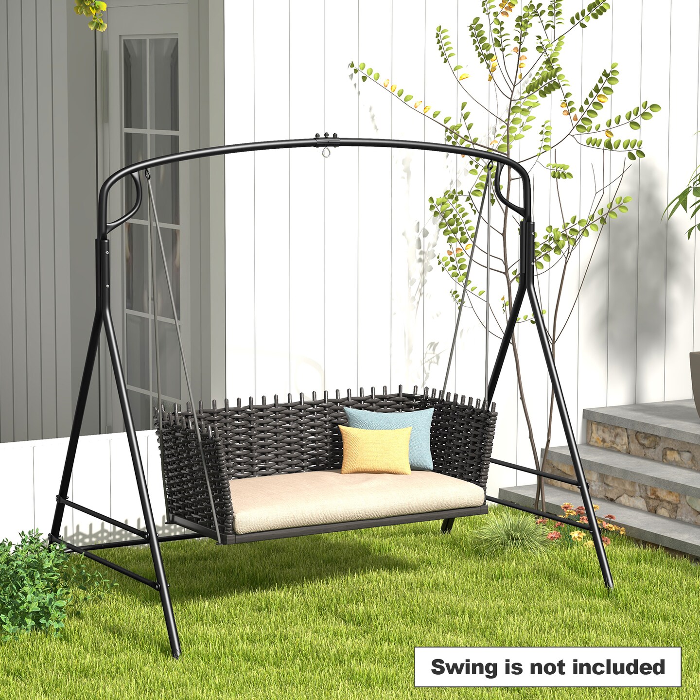 Costway Outdoor Metal Swing Frame Sturdy A-Shaped Porch Swing Stand with Extra Side Bars