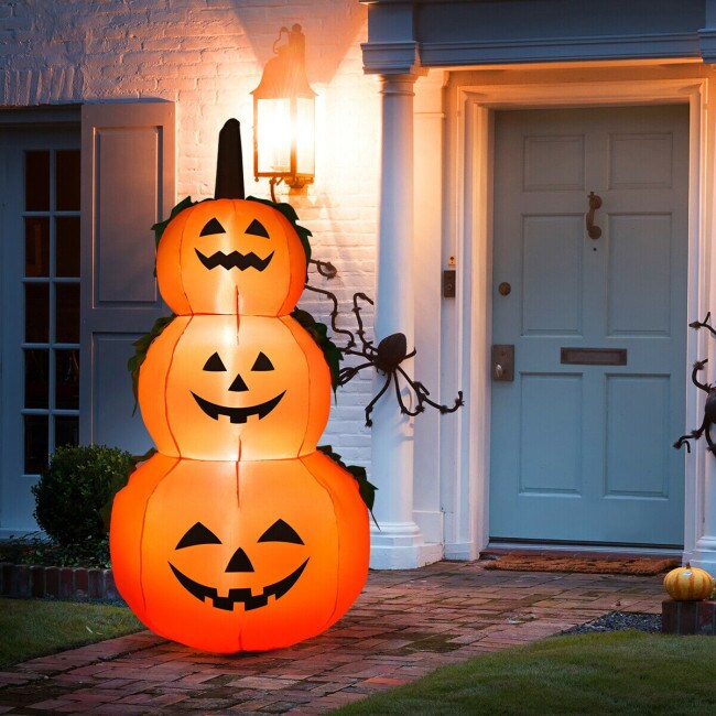 Happy Halloween Inflatable Pumpkin With LED Lights Spooky Ghost Yard Decoration