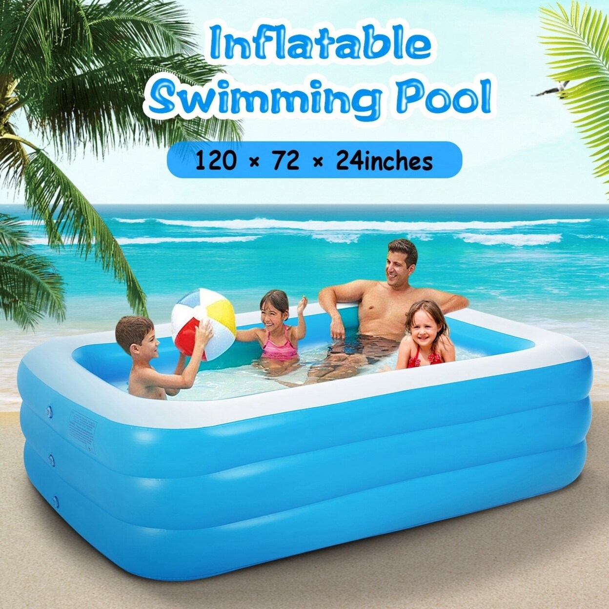 Inflatable Swimming Pool 120X72 Blue Pvc Family Play Center Yard Outdoor Toy