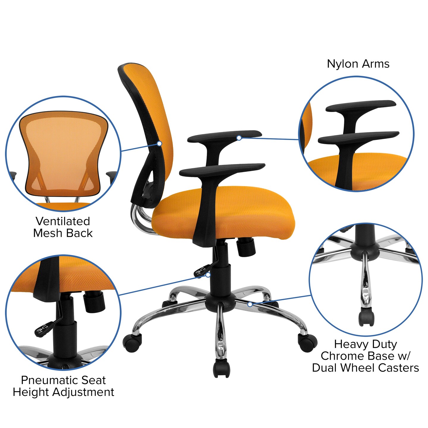 Emma and Oliver Mid-Back Mesh Swivel Task Office Chair with Chrome Base and Arms