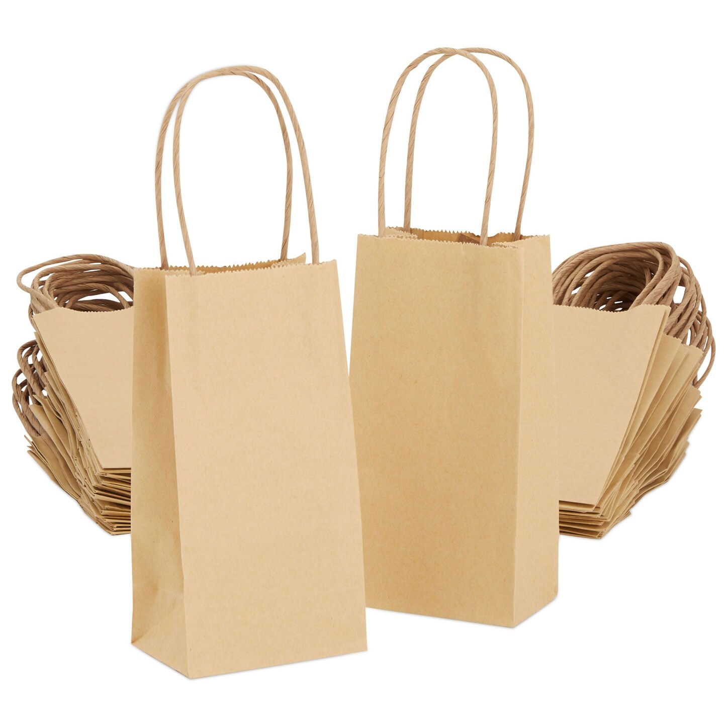 50-Pack Small Brown Gift Bags with Handles - Small Kraft Paper Bags for Birthday, Retail, Crafts (3.5x2.4x7 In)