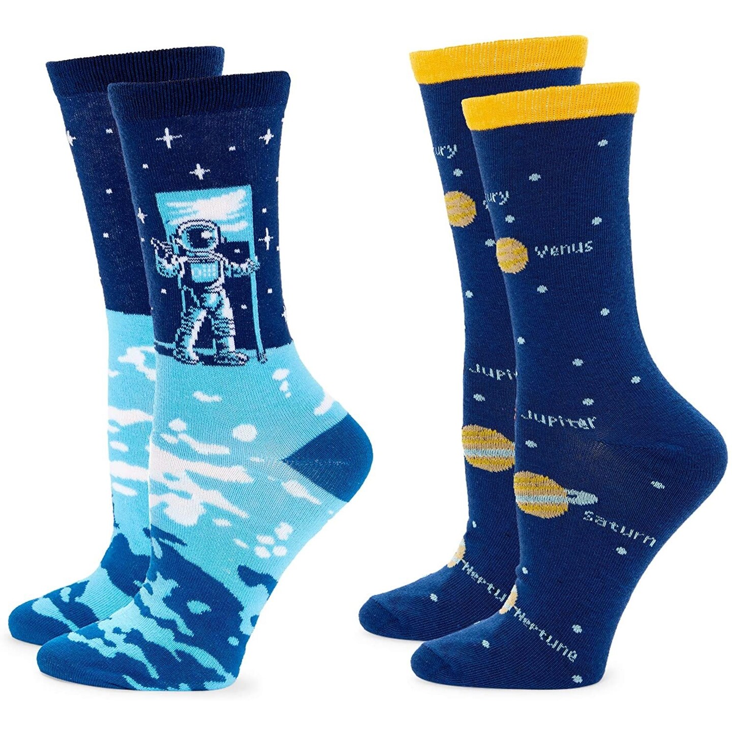 Space Lovers Crew Socks for Women, Fun Gift Set (One Size, 2 Pairs)