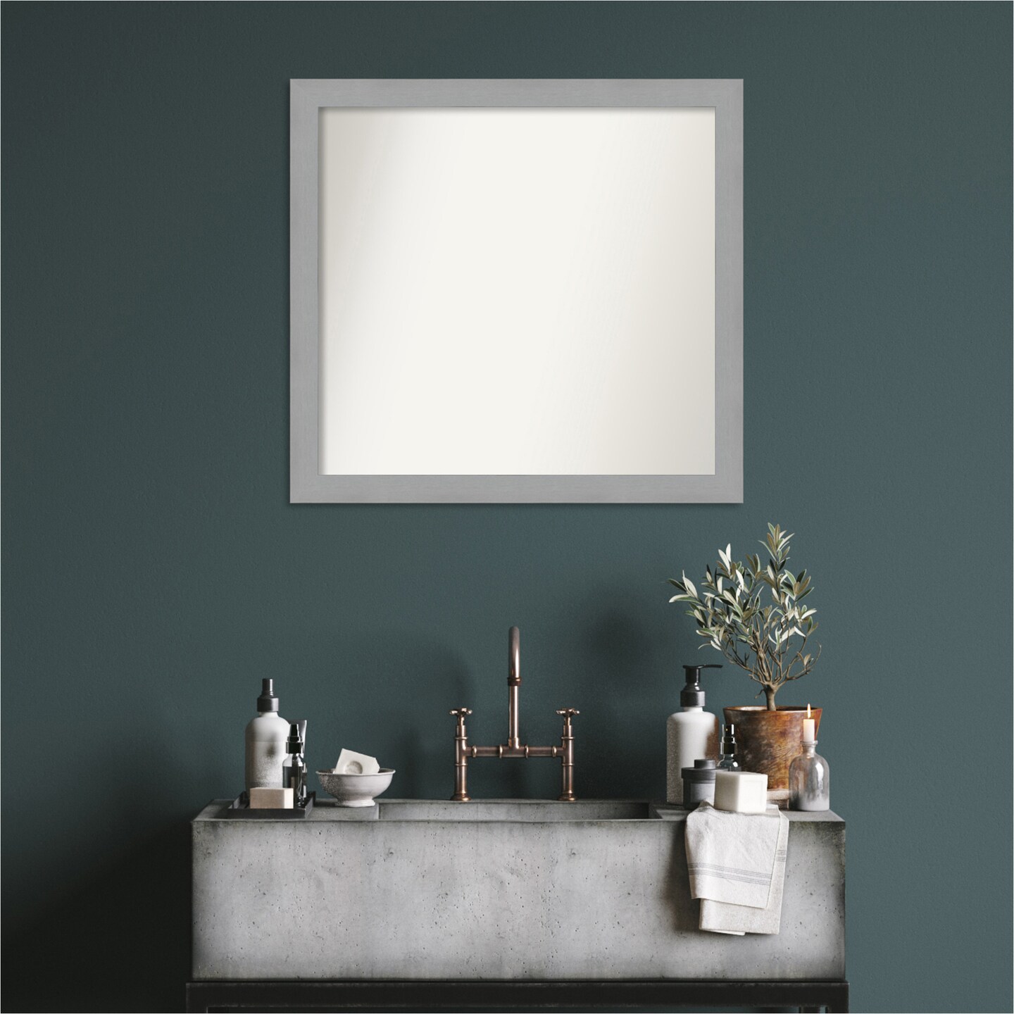 Brushed Nickel Non-Beveled Custom Framed Bathroom Vanity Wall Mirror