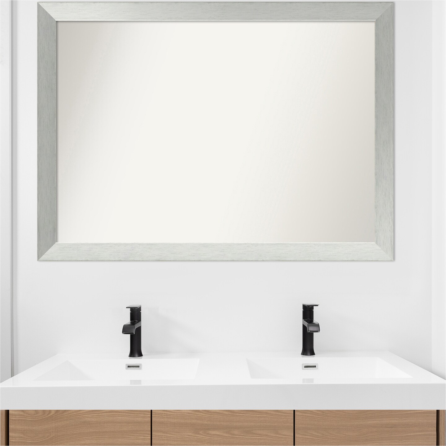 Brushed Sterling Silver Non-Beveled Custom Framed Bathroom Vanity Wall Mirror