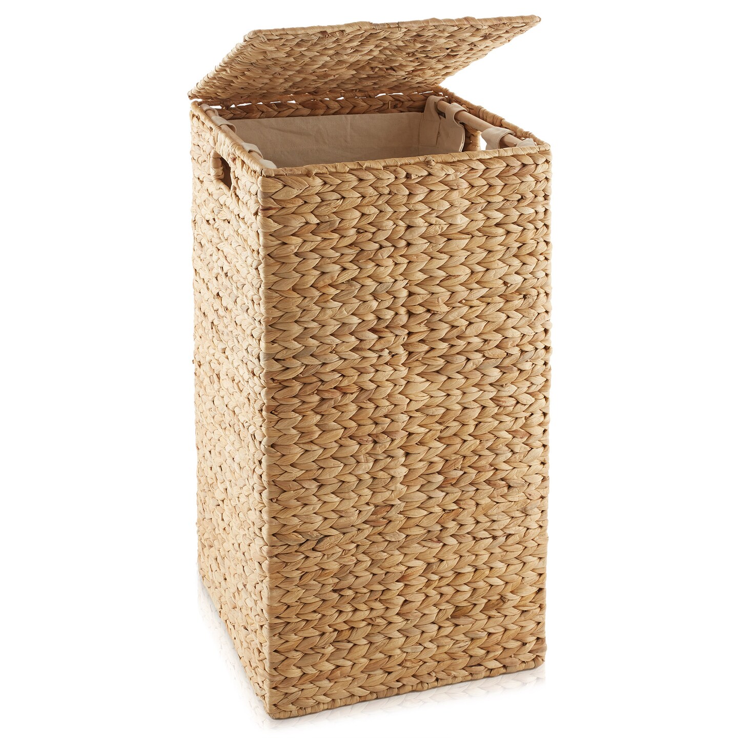 Casafield Laundry Hamper with Lid and Removable Liner Bag, Woven Water Hyacinth Square Laundry Basket Sorter for Clothes and Towels