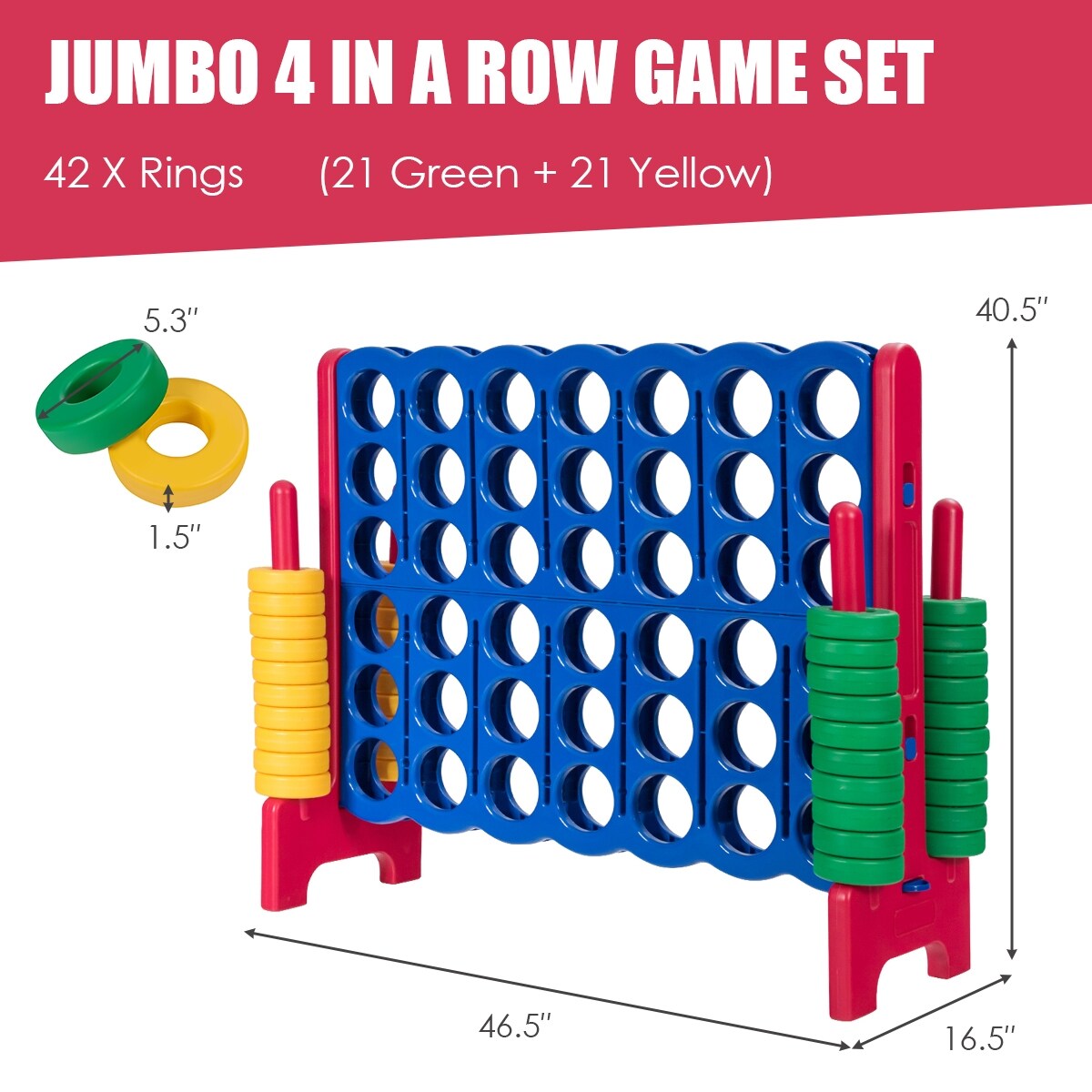 Jumbo 4-to-Score Giant Game Set with 42 Jumbo Rings and Quick-Release Slider