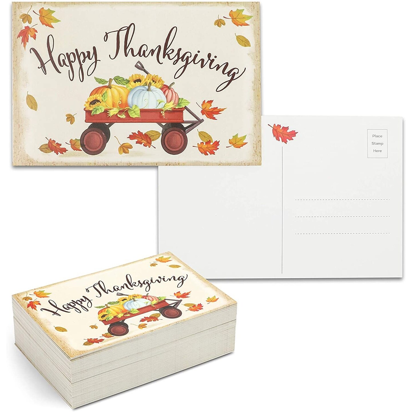 Happy Thanksgiving Postcards Pack for Fall, Wagon (6x4 In, 96 Pack)