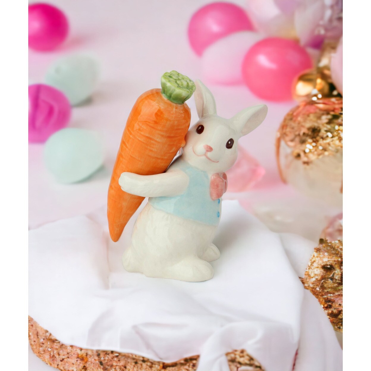 kevinsgiftshoppe Ceramic Easter Bunny Rabbit Carrying Carrot Stick Salt and Pepper Shakers   Kitchen Decor Spring Decor
