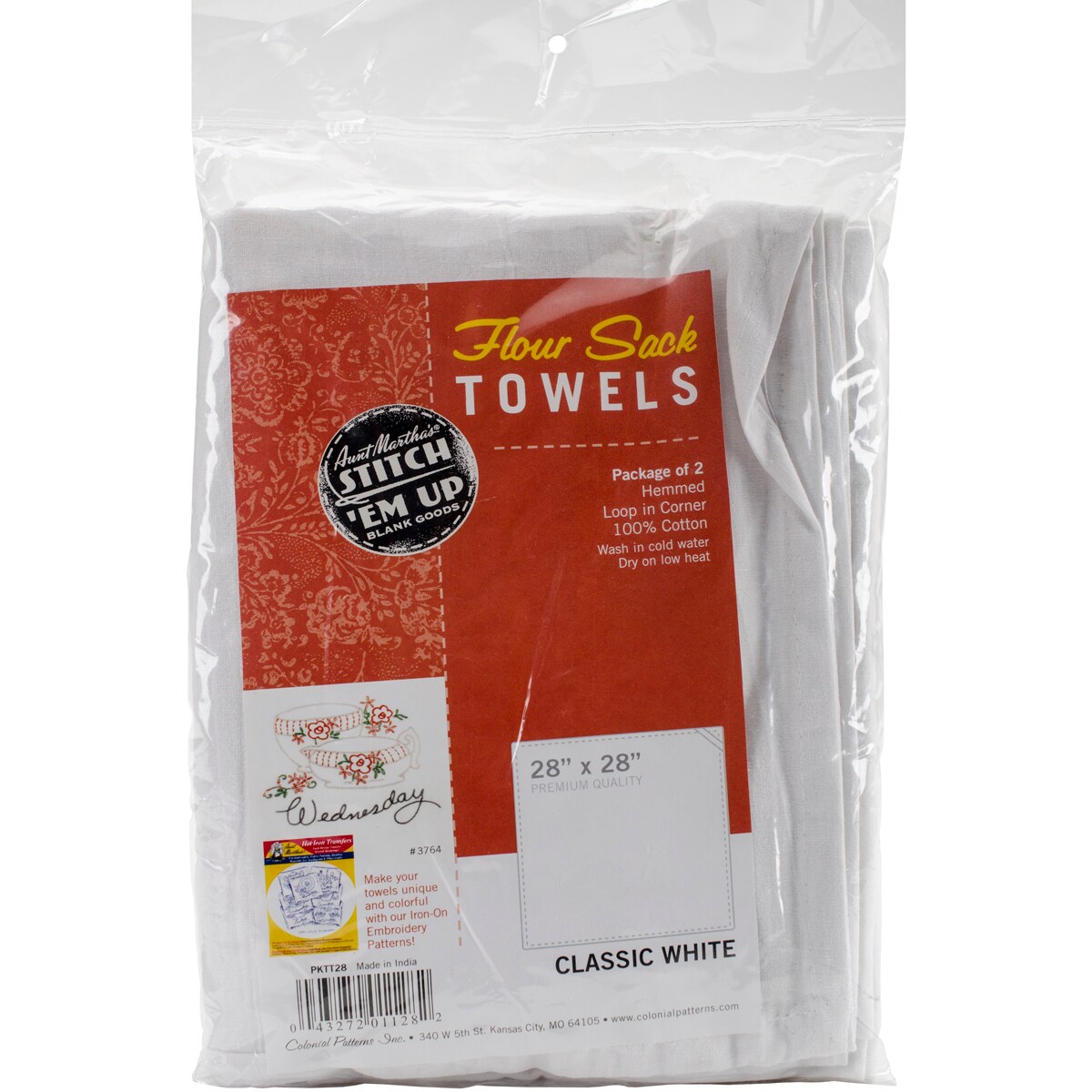 Aunt Martha's Stitch 'Em Up Flour Sack Towels 28"X28" 2/Pkg-White