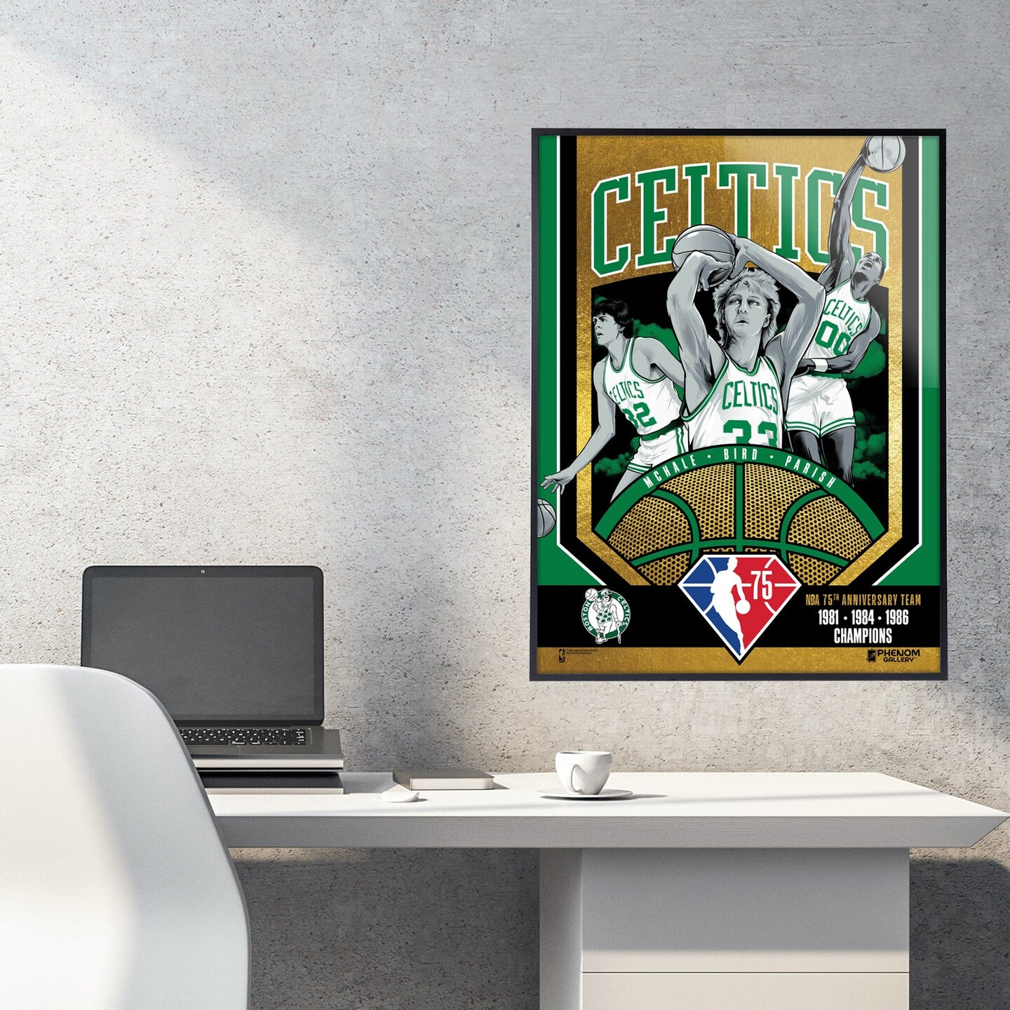 Phenom Gallery Boston Celtics 75th Anniversary 80&#x27;s NBA Champions 18&#x22; x 24&#x22; Gold Foil Serigraph