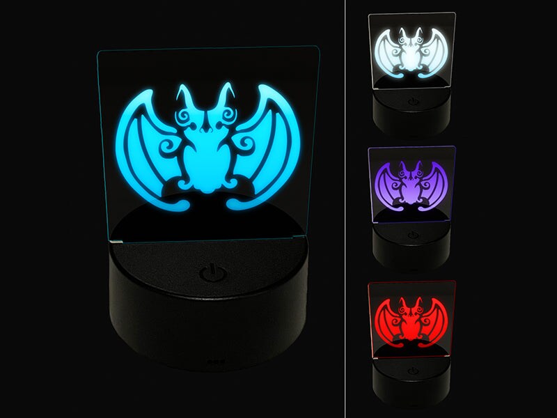 Chinese Lucky Bat Symbol of Good Fortune 3D Illusion LED Night Light Sign Nightstand Desk Lamp
