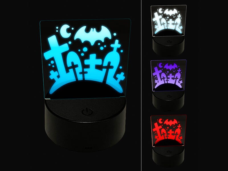 Halloween Graveyard Cemetery Tombstones 3D Illusion LED Night Light Sign Nightstand Desk Lamp