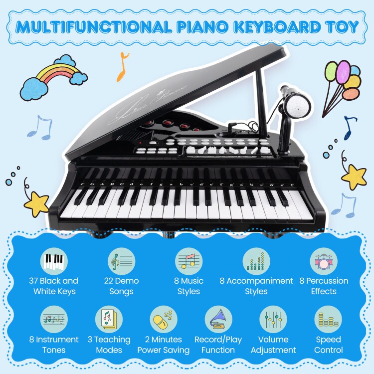 37 Keys Kids Piano Keyboard with Stool and Piano Lid