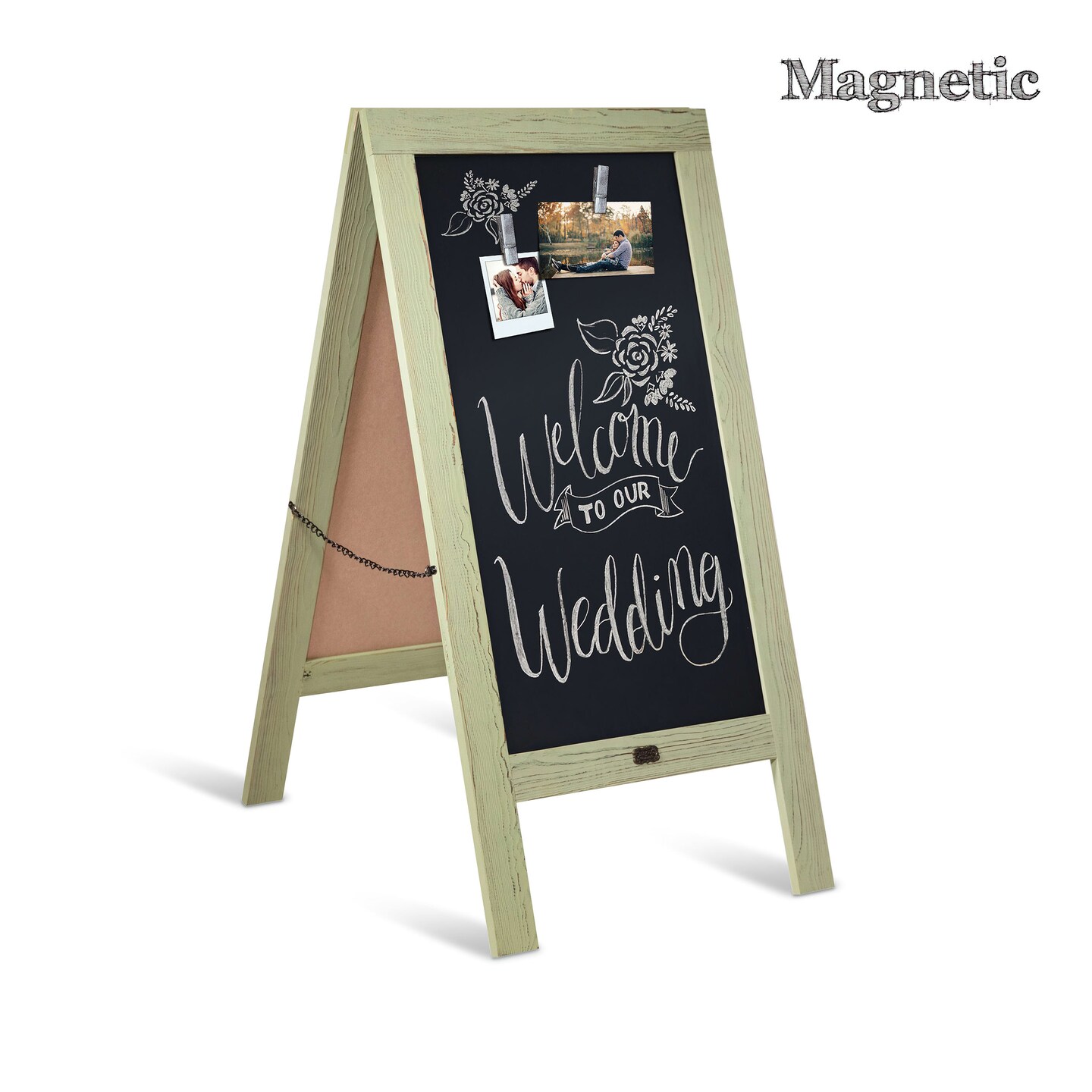 HBCY Creations Magnetic A-Frame Chalkboard Deluxe Set / 8 Chalk Markers + 10 Stencils + 2 Magnets Outdoor Sidewalk Chalkboard Sign / Large 48&#x22; x 24&#x22;