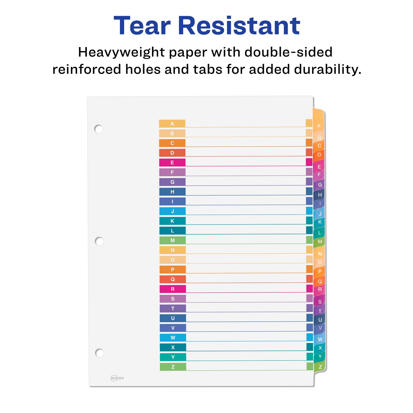 Avery Ready Index A-Z 26 Tab Binder Dividers, Customizable Table of Contents, Multicolor Tabs, 1 Set (11125) - 12 Pack