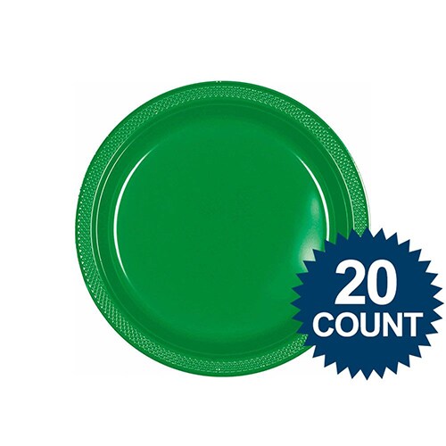 7&#x22; Festive Green Round Plastic Plates