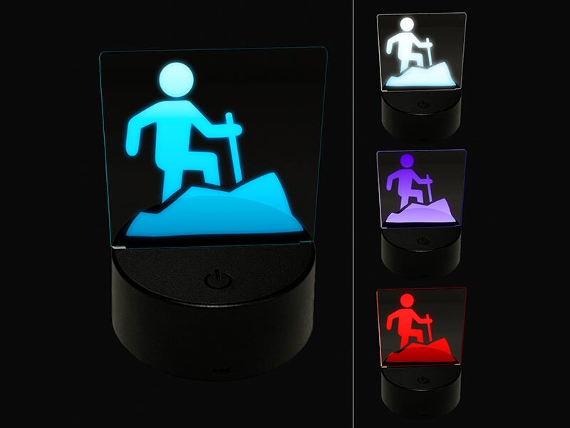 Hiker Hiking up Mountain Icon 3D Illusion LED Night Light Sign Nightstand Desk Lamp