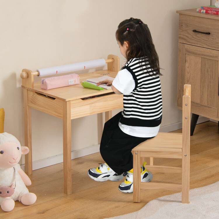 Toddler Multi-functional Activity Table and Chair Set with Paper Roll Holder