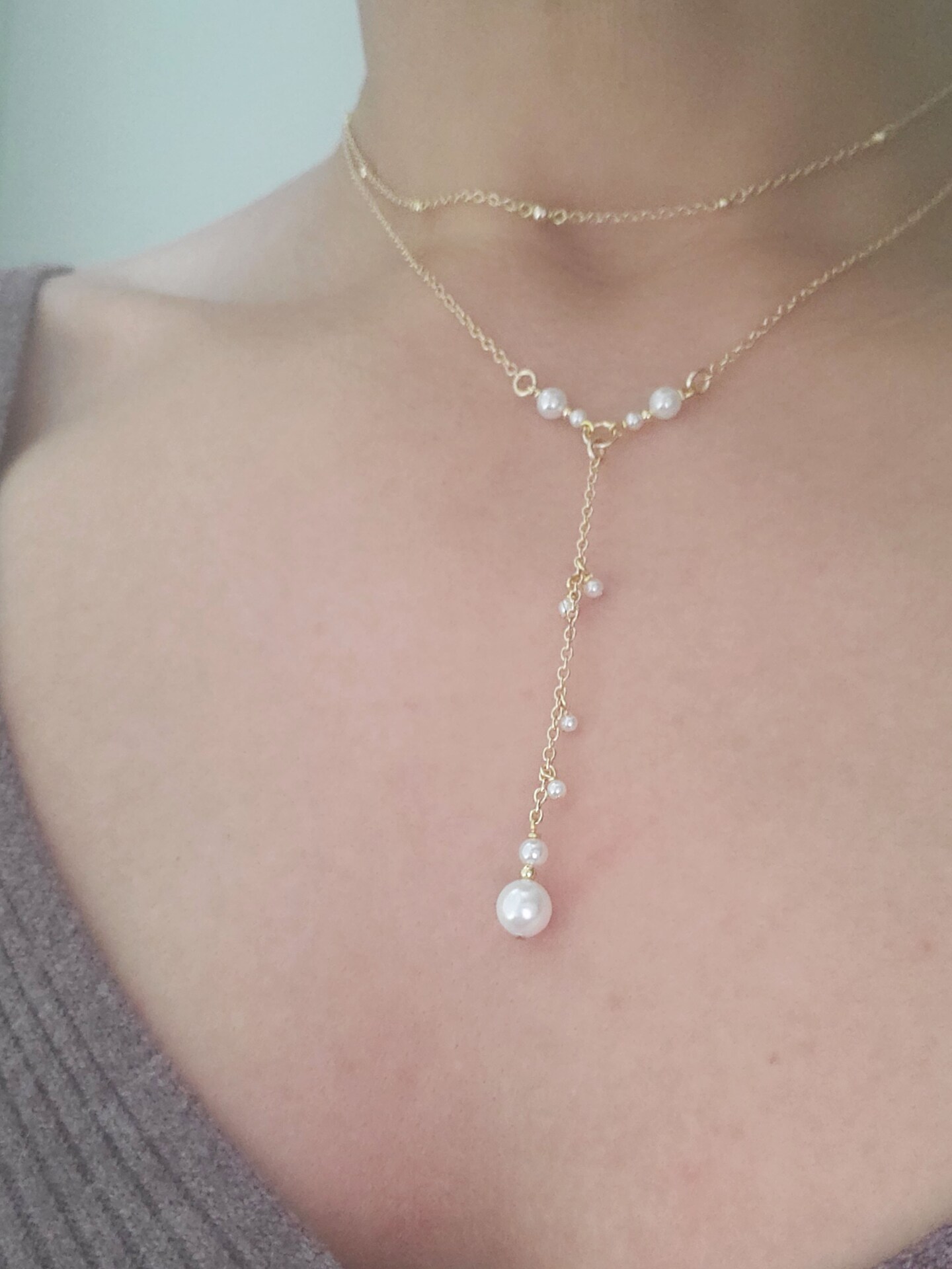 Pearl Y Lariat Necklace in Sterling Silver, 14K Gold and Rose Gold ...