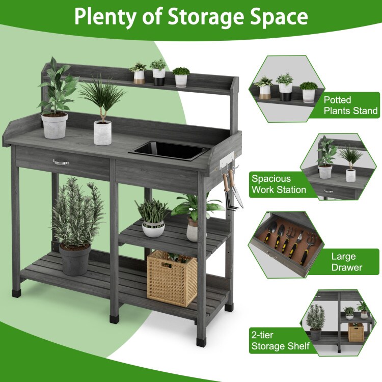 Outdoor Garden Potting Bench Lawn Patio Table Storage Shelf Work Station