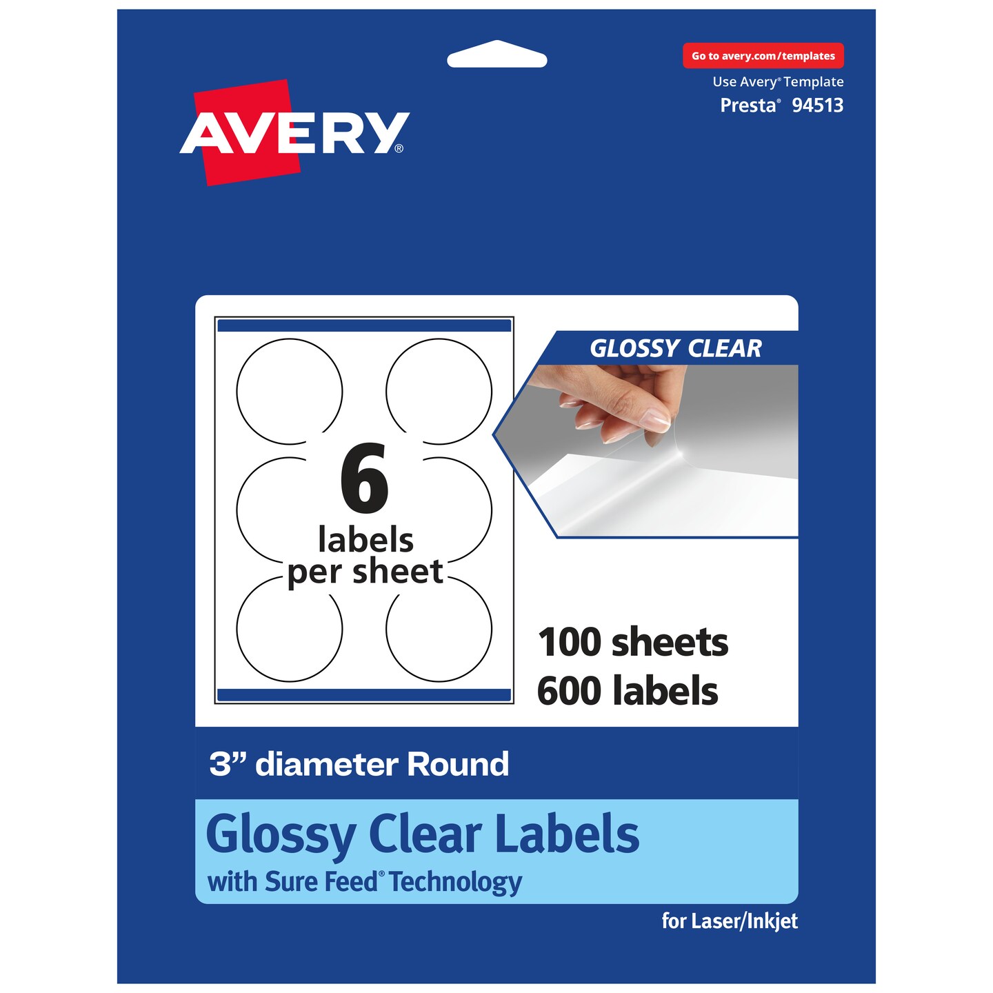 Avery Glossy Clear Round Labels with Sure Feed, 3&#x22; diameter