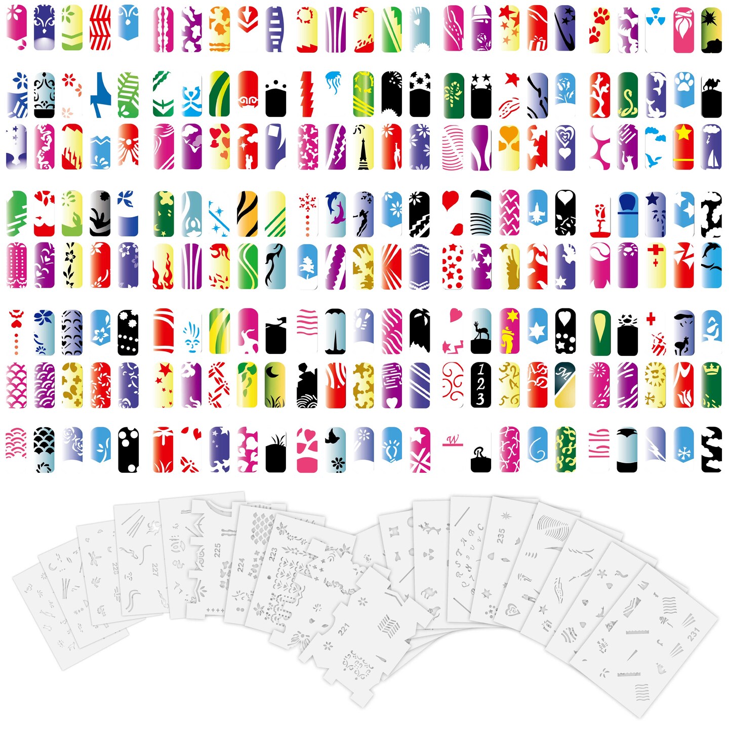 OPHIR 200 Designs Airbrush Nail Art Stencil 20 Template Sheets Kit