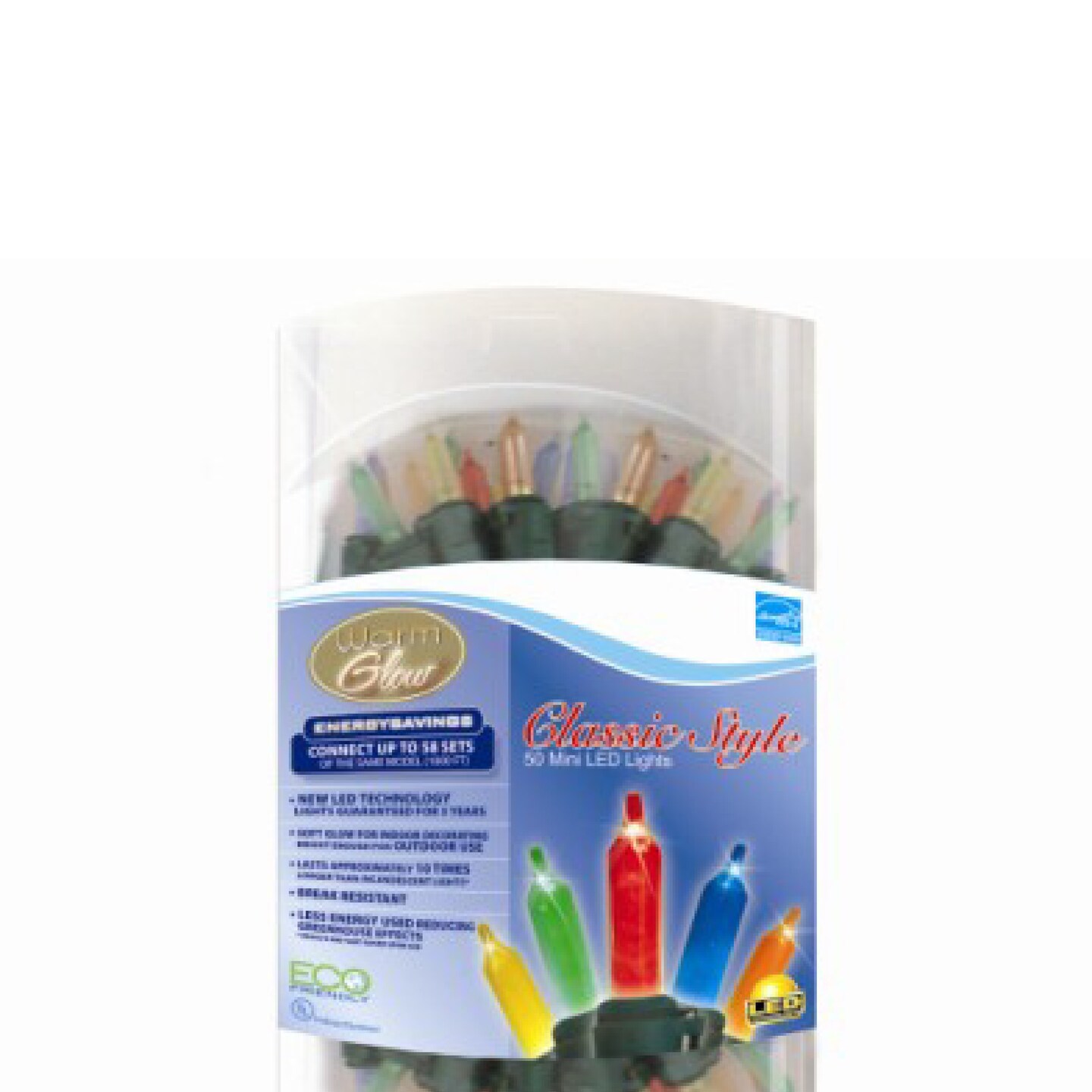 CC Christmas Decor 50-Count Multi-Color Warm Glow LED Mini Christmas Light Set,16.6ft Green Wire