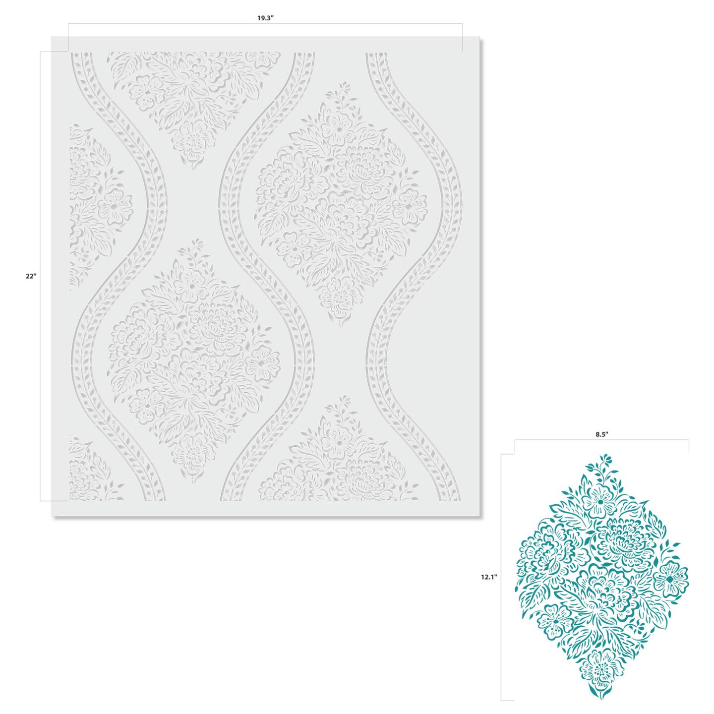 Amelia Floral Damask All Over Wall Stencil | 3819 by Designer Stencils | Floral Stencils | Reusable Art Craft Stencils for Painting on Walls, Canvas, Wood | Reusable Plastic Paint Stencil for Home Makeover | Easy to Use &#x26; Clean Art Stencil