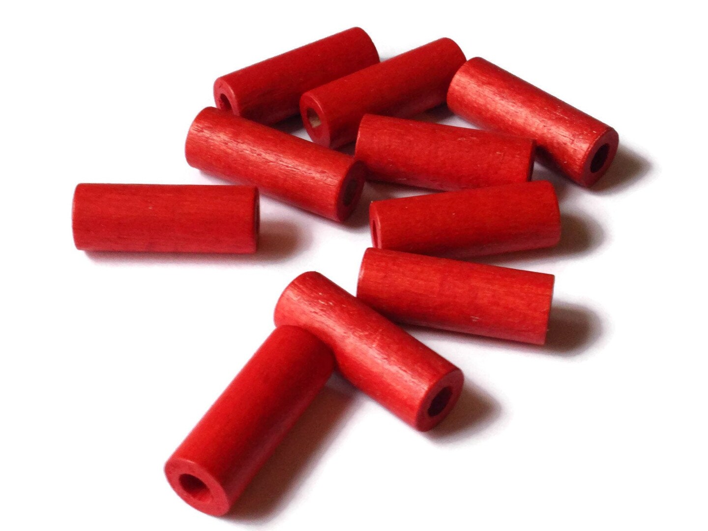 10 26mm Red Wood Tube Beads 1 Inch Vintage Beads Long Loose Wooden Beads