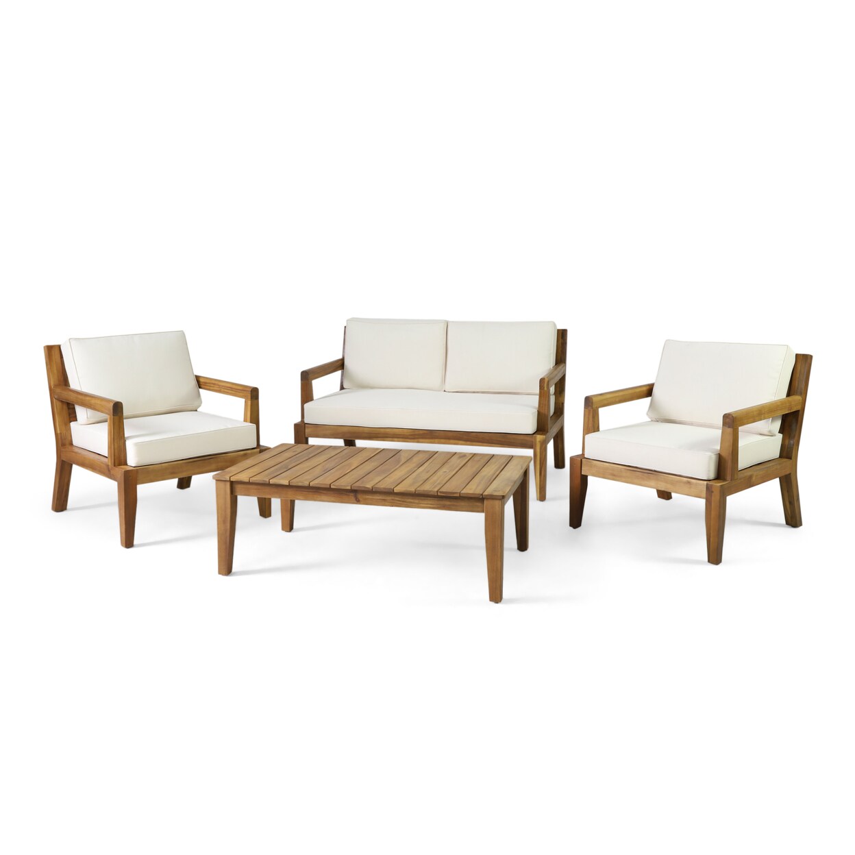 GDFStudio Camak Rossville Outdoor Acacia Wood Chat Set Teak and Beige