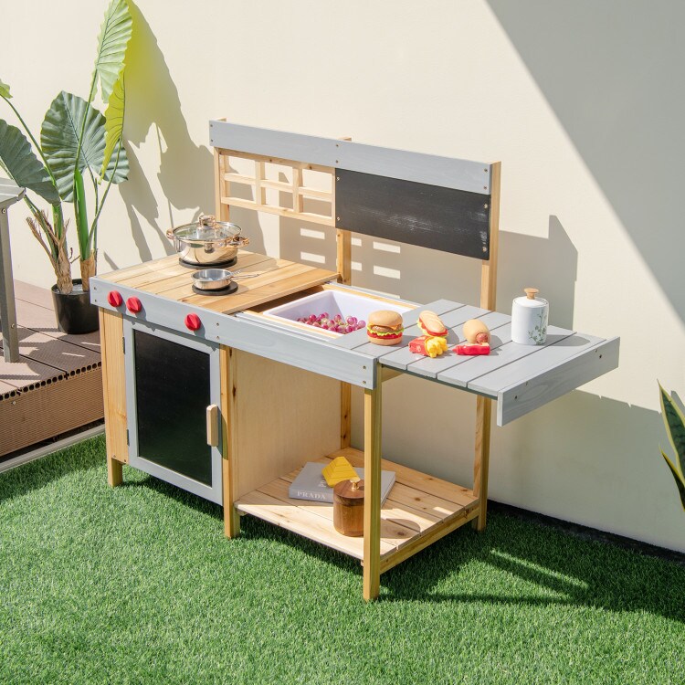 Outdoor Kid&#x27;s Mud Kitchen Set with Detachable Water Box for Toddlers Over 3