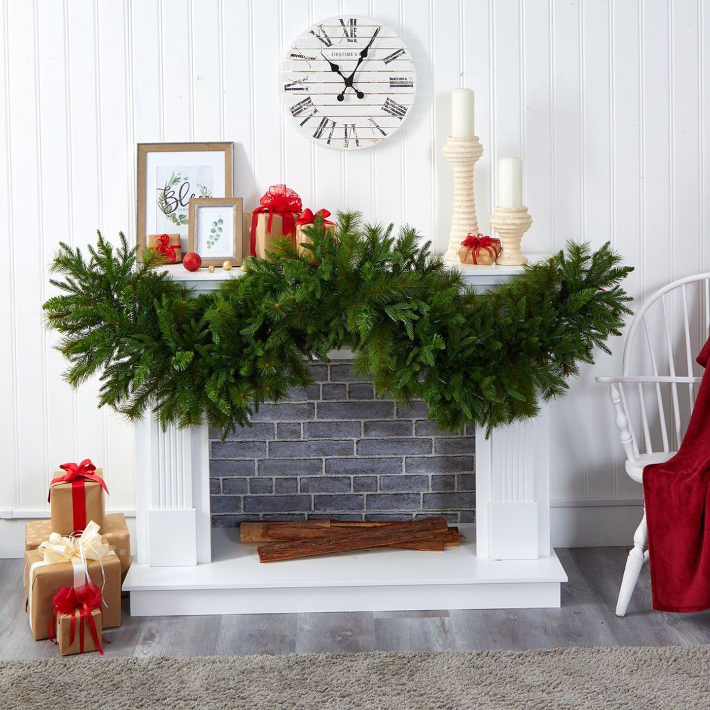 Nearly Natural 6&#x27; x 18&#x22; Christmas Pine Extra Wide Artificial Garland with 100 Multicolored LED Lights