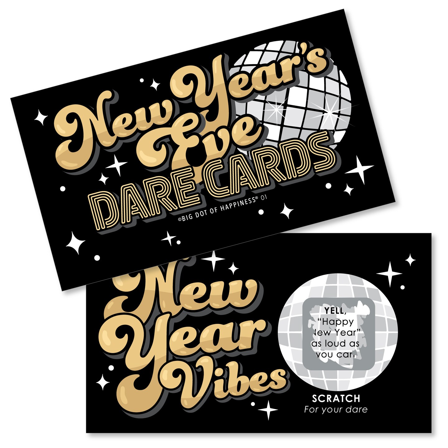 Big Dot of Happiness Disco New Year - Groovy NYE Party Game Scratch Off Dare Cards - 22 Count