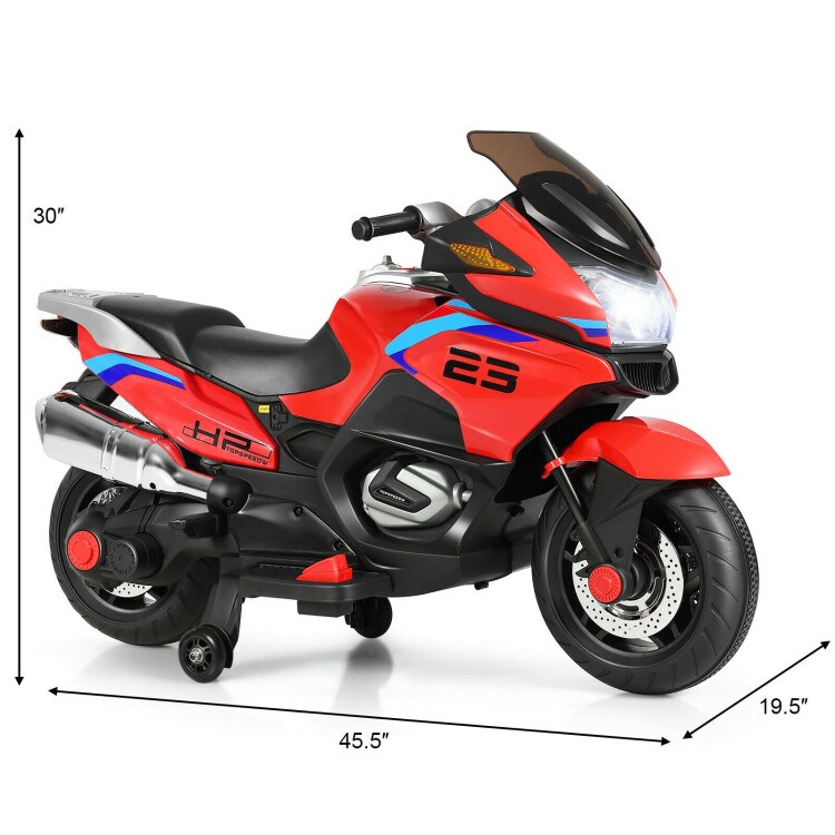 Iron Kids Ride-On Motorcycle with LED, Music and Training Wheels