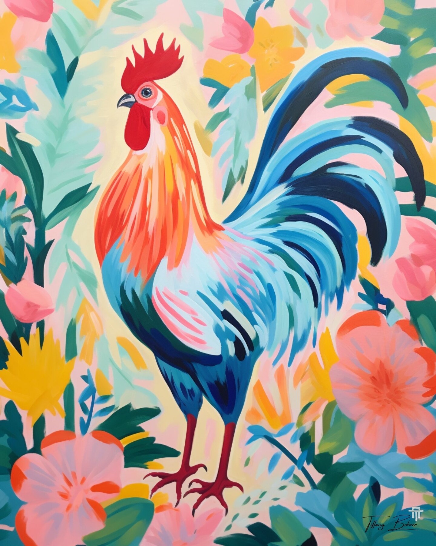 Tropical Rooster Giclee Fine Art Print on Heavy Fine Art Paper