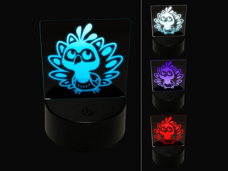 Cute Kawaii Peacock Bird 3D Illusion LED Night Light Sign Nightstand Desk Lamp