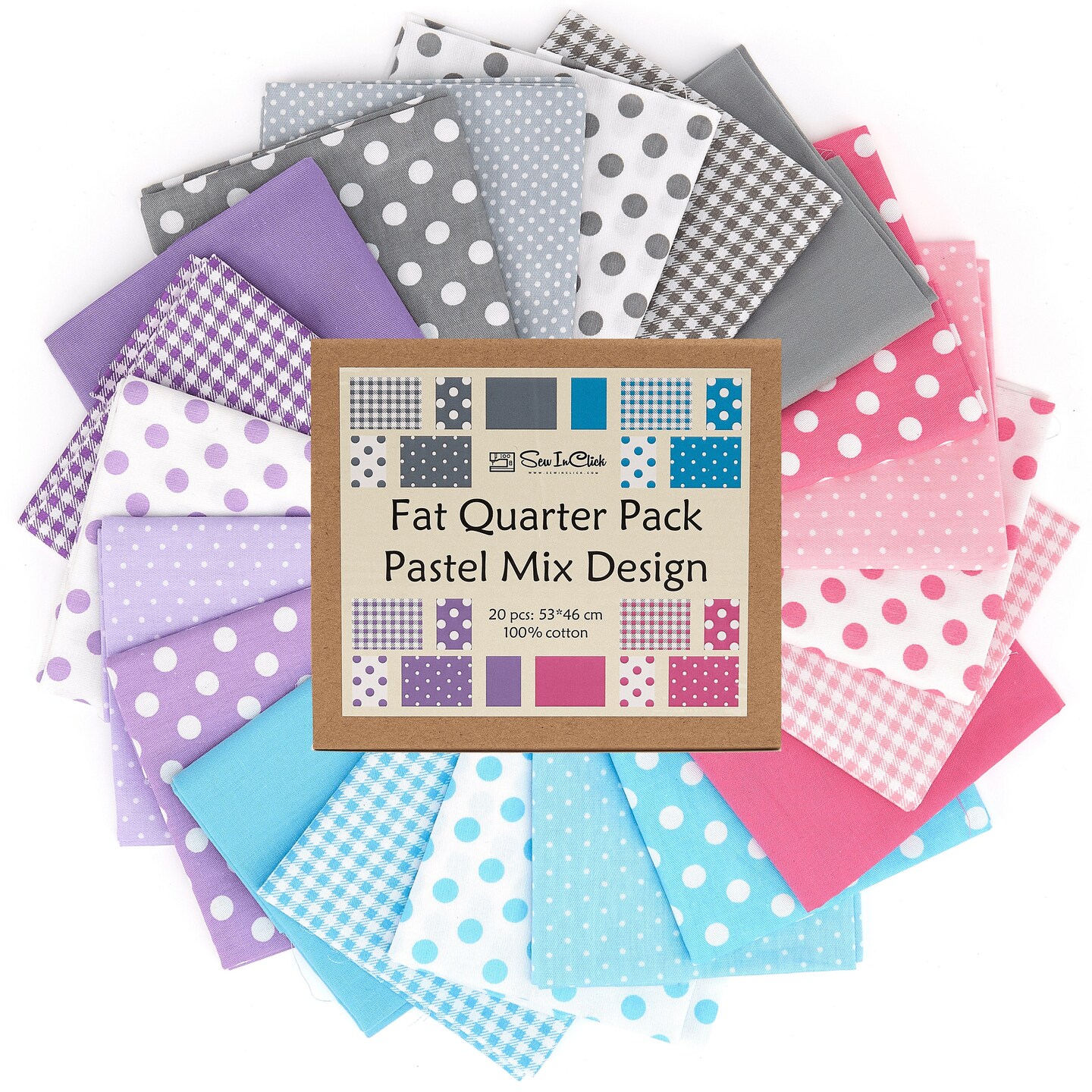 20 Fat Quarter Bundle -100% Cotton | Basic Mix Design - 20 pcs - baby's Colors - 5 Patterns | Quilting & Crafting Fabric | Special Gift Set