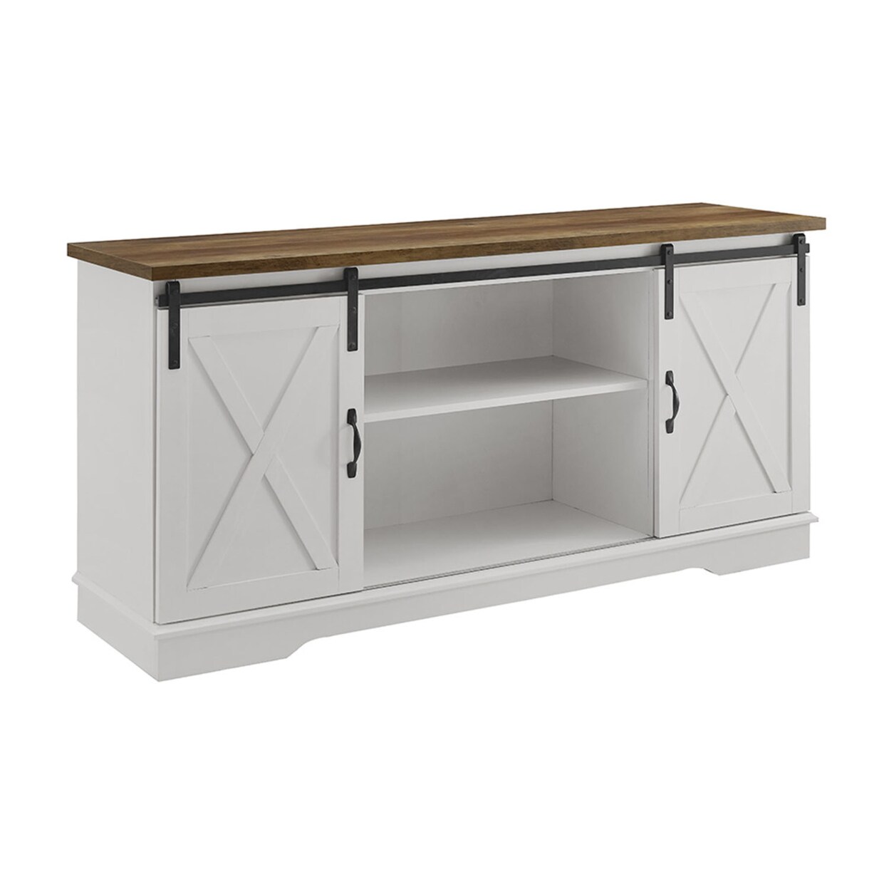 WE Furniture   58&#x22; Modern Farmhouse Wood Tv Stand - White, Rustic Oak