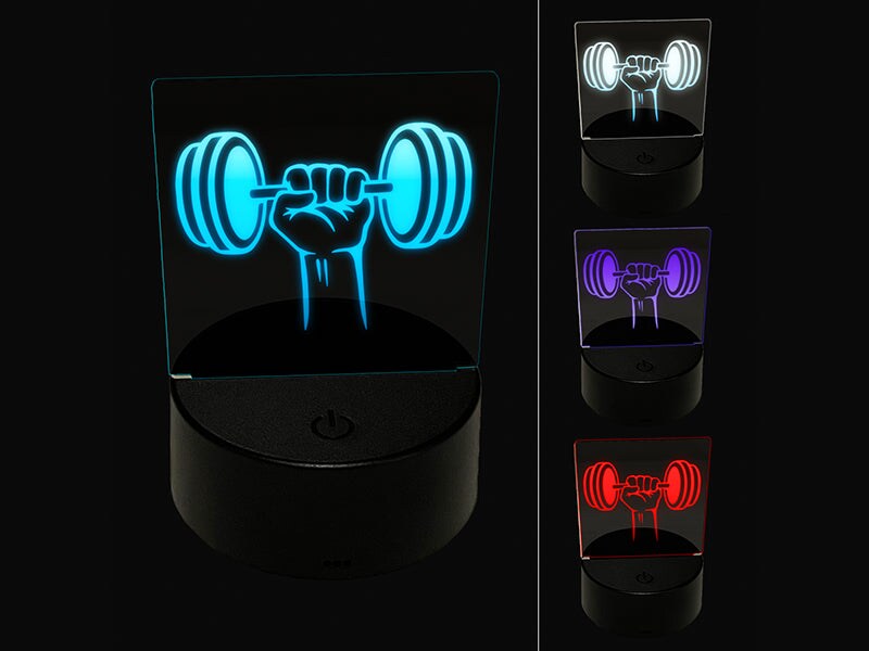 Hand Lifting Dumbbell Weightlifting Weights Gym Workout 3D Illusion LED Night Light Sign Nightstand Desk Lamp