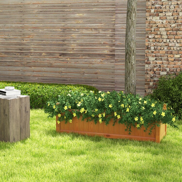 Wooden Rectangular Garden Bed with Drainage System-Natural