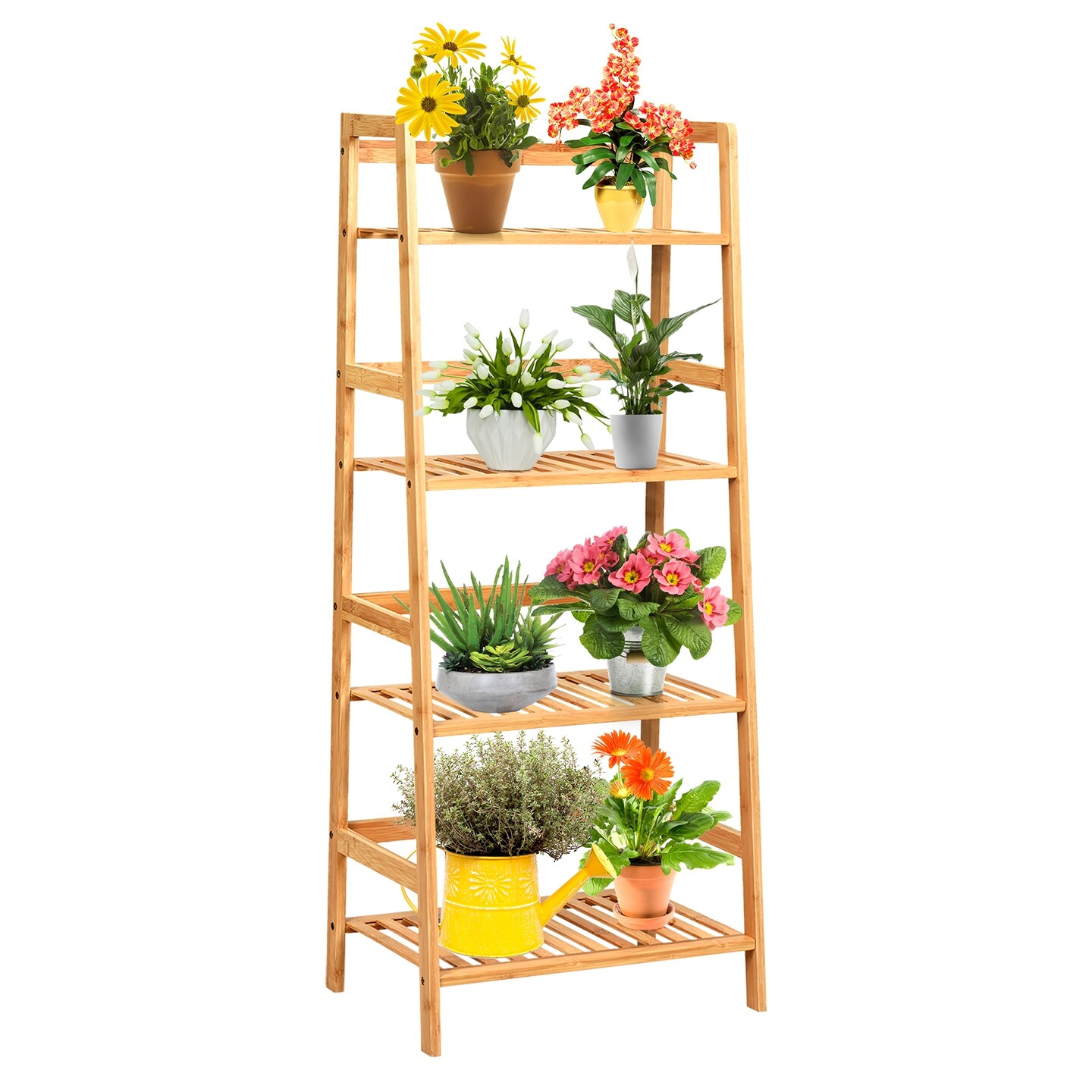 4-Tier Bamboo Plant Rack with Guardrails Stable and Space-Saving
