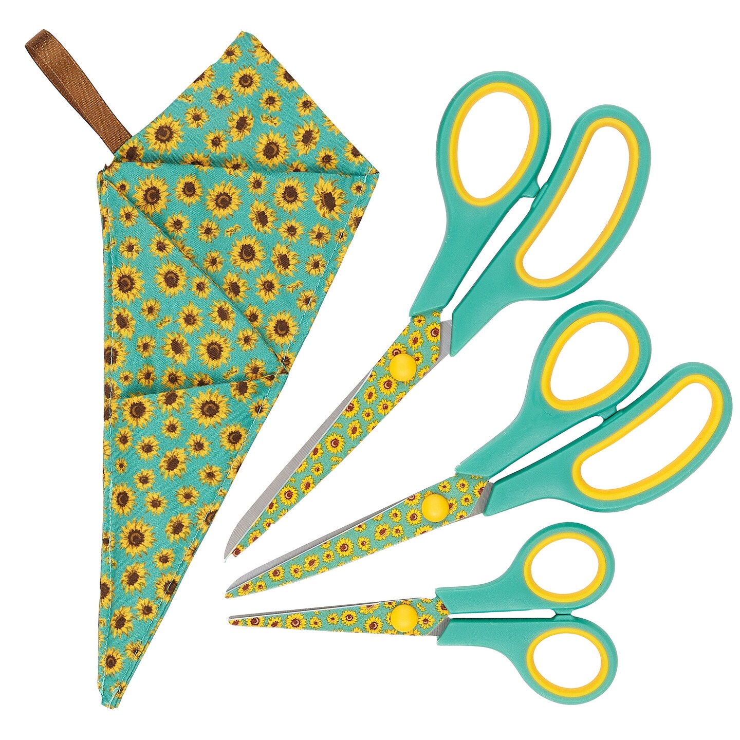 Special Gift Box Soft Grip Sunflowers Scissors Set - 3 Sizes - Handmade Fabric Case - All-Purpose Crafts, Office &#x26; School - Stainless Steel