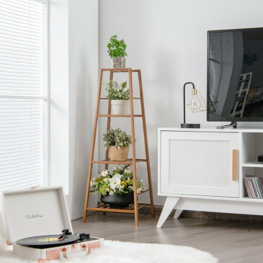 4-Potted Bamboo Tall Plant Holder Stand