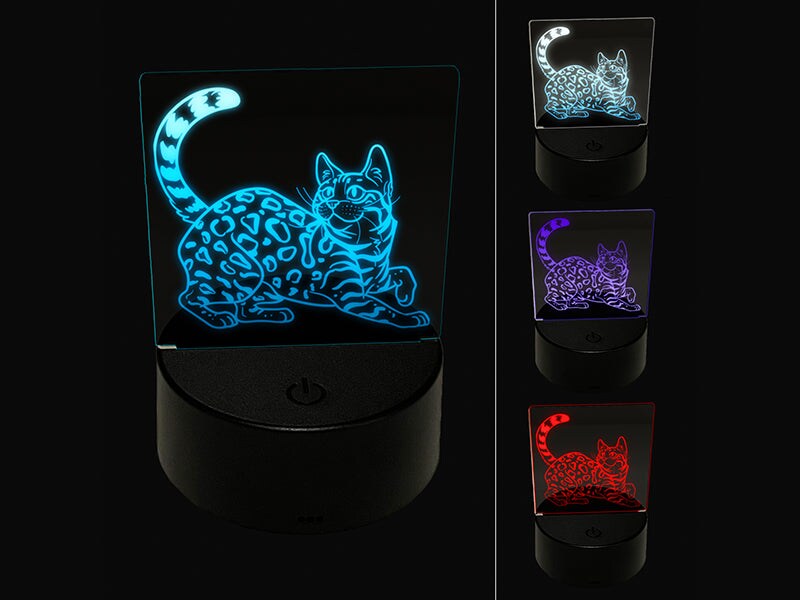 Loveable Bengal Cat 3D Illusion LED Night Light Sign Nightstand Desk Lamp