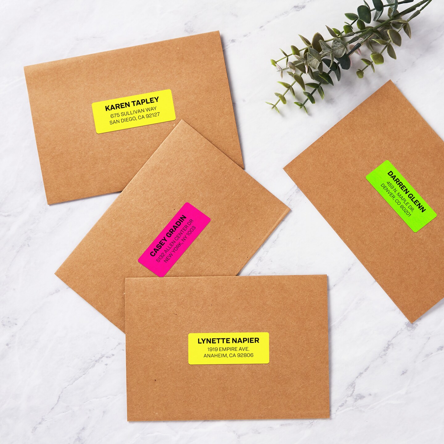 Avery Printable Address Labels with Sure Feed, 1&#x22; x 2-5/8&#x22;, Assorted Neon (Magenta, Green and Yellow), 450 Blank Mailing Labels for Laser and Inkjet Printers (5979)