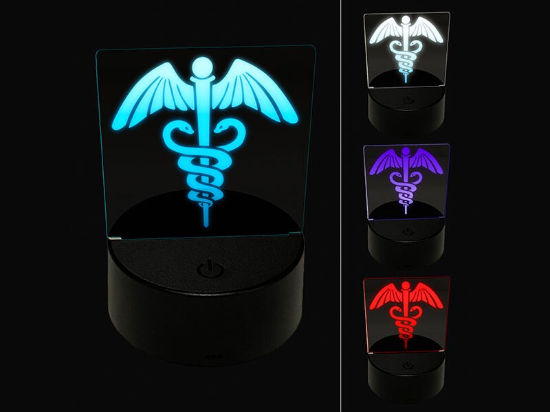 Caduceus Health Medical Symbol 3D Illusion LED Night Light Sign Nightstand Desk Lamp