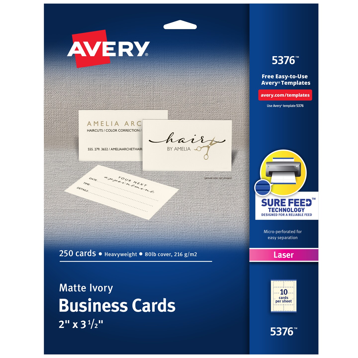 Avery Printable Business Cards with Sure Feed Technology, 2