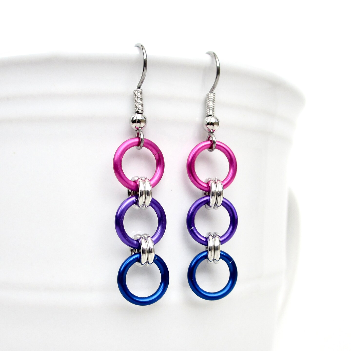 Bisexual PRIDE Flag Earrings, Sterling Silver Pride Flag Dangles, Hand Enameled, good LGBTQIA+ Pride Jewelry, Includes Free US Shipping